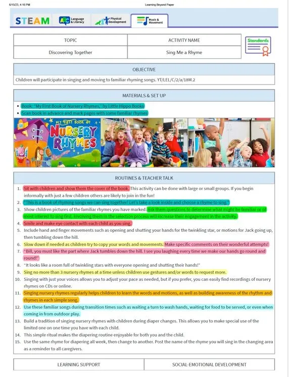 CLASS Alignment & Early Learning Curriculum Activities
